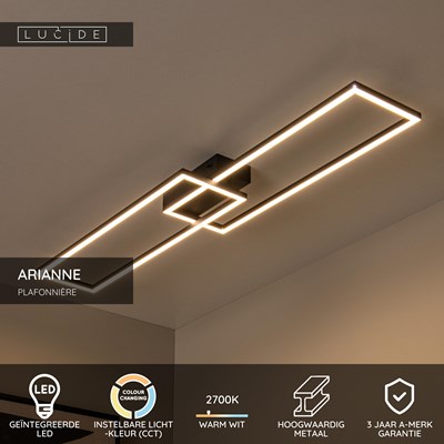 Lucide ARIANNE - Plafonnière - LED - CCT - 1x23W 2700K/4000K - Zwart